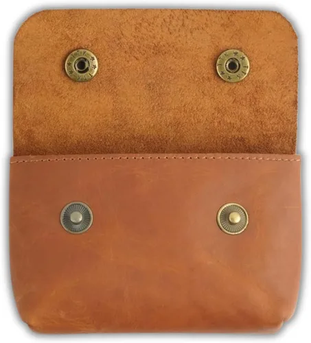 Vista 11 de Bolsa de cuero doble para monedas premium para efectivo y tarjetero, organizador de cables compacto, bolsa de maquillaje de viaje, hecha a mano