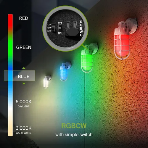 Vista 5 de ASD Luz LED de tarro de gelatina hermética al vapor, 12/16/20 W, 120-277 V, IP65 RGBCW, lámpara de pared industrial del anochecer al amanecer, luz