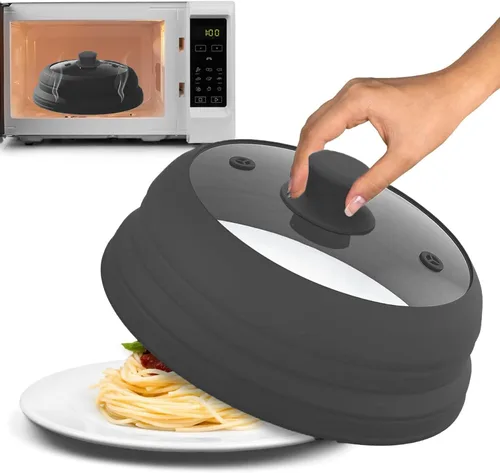 Vista 7 de Cubierta de vidrio para salpicaduras de microondas de 11.8 pulgadas, cubierta plegable para salpicaduras de microondas para plato y tazón, parte