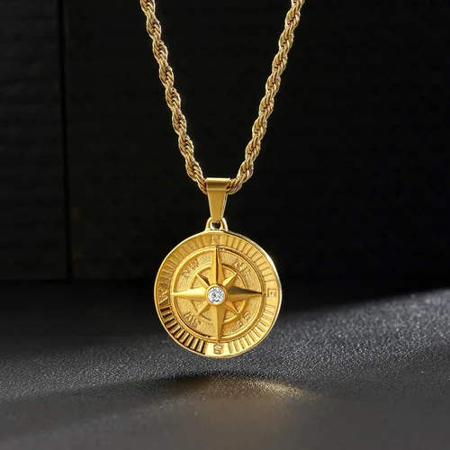 Vista 5 de KRKC&CO Coin Necklace Pendant, Gold Medallion Necklace Chain, CompassSt. ChristopherLionMedusaAngel Circle Vintage Coin Necklace For Men, Him