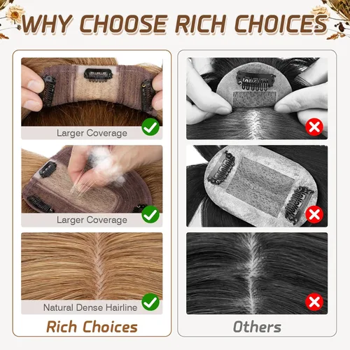 Vista 166 de Rich Choices Pelucas con topper de cabello para mujeres, cabello humano real 100% Remy, sin flequillo, para mujeres con adelgazamiento en la parte