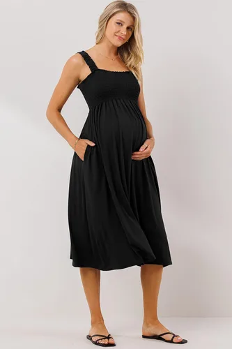 Vista 5 de Vestido de maternidad midi fruncido con bolsillos para mujer