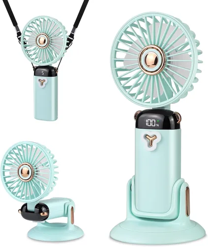 Vista 9 de Versátil ventilador portátil 4 en 1, ventilador a pilas con base, ajustable a 90°, mini ventiladores recargables, pantalla digital y capacidad