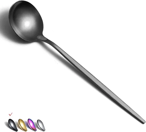 Vista 8 de 6 cucharadas de acero inoxidable Matt Silver, cucharas de sopa y postre de 8.1 pulgadas, aptas para lavavajillas