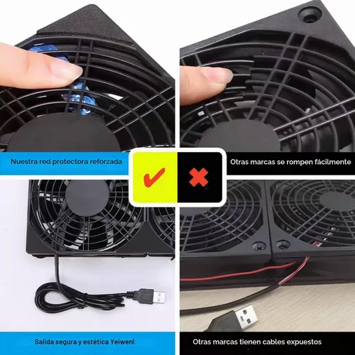 Vista 3 de Ventilador de refrigeración USB dual silencioso de 5 V de 4.724 in con cable de 47.244 in, refrigeración de flujo de aire de 38CFM para router