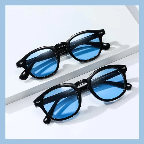 Vista 6 de LIXX Gafas de sol ovaladas retro para hombres y mujeres, marco redondo ['Lente azul']