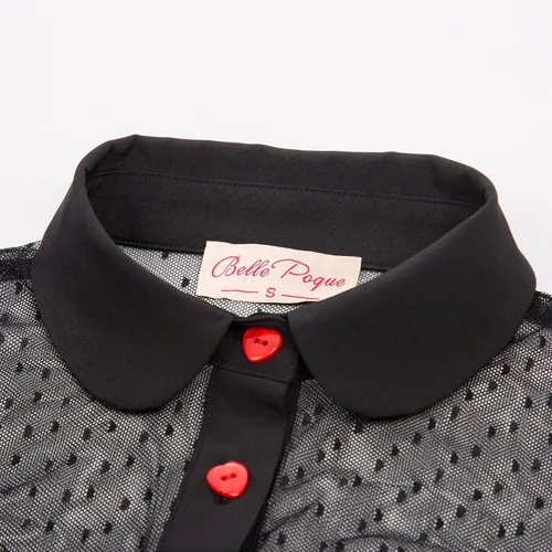 Vista 7 de Camisas retro vintage de los años 50 para mujer, diseño de lunares, malla Rockabilly