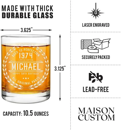 Vista 3 de Regalos de cumpleaños número 50 para hombres, vaso de whisky personalizado, ideas divertidas de regalo para hombre de 50 años, decoraciones de 50