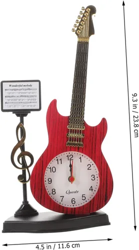 Vista 7 de KOMBIUDA Reloj de escritorio de instrumentos musicales, reloj de noche analógico único para decoración del hogar y la oficina, elegante adorno