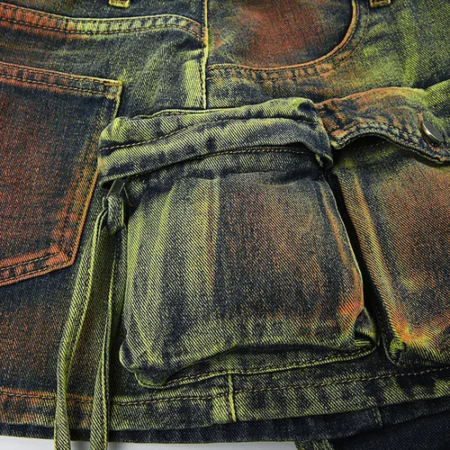 Vista 7 de DINGANG Falda pantalón de mezclilla para mujer para regreso a casa, pantalones cortos deshilachados de cintura alta, pantalones cortos de carga Y2K