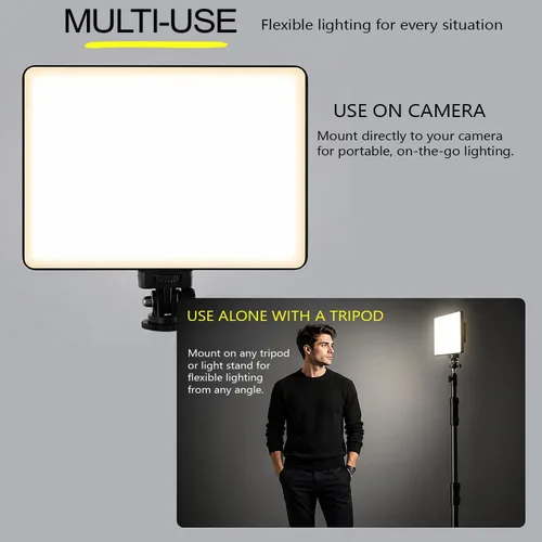Vista 4 de Professional LED Video Light Panel, Compatible with Canon PowerShot SX400 is, 240 LEDs, USB-C Rechargeable 4000mAh Battery, Adjustable Brightness &