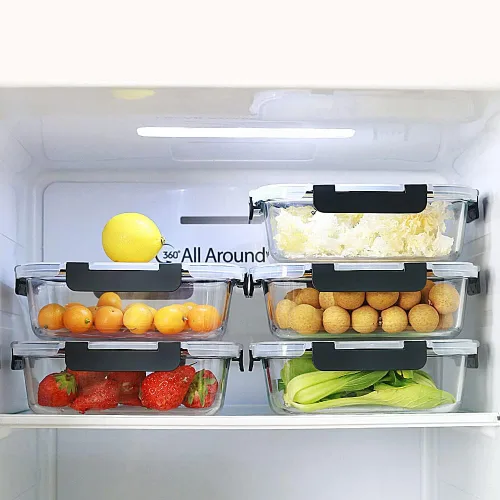 Vista 5 de DAS TRUST Paquete de 10 recipientes de vidrio para preparación de comidas, aptos para microondas, recipientes de almacenamiento de alimentos de Negro