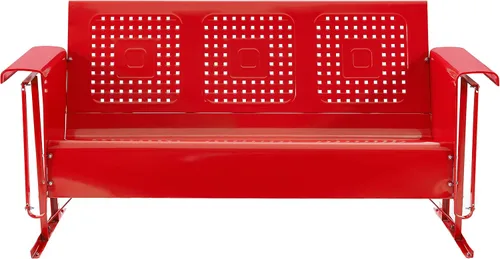 Vista 4 de Crosley Furniture Bates - Sofá deslizador de metal retro para exteriores, banco mecedor para 3 personas para porche, terraza, rojo brillante