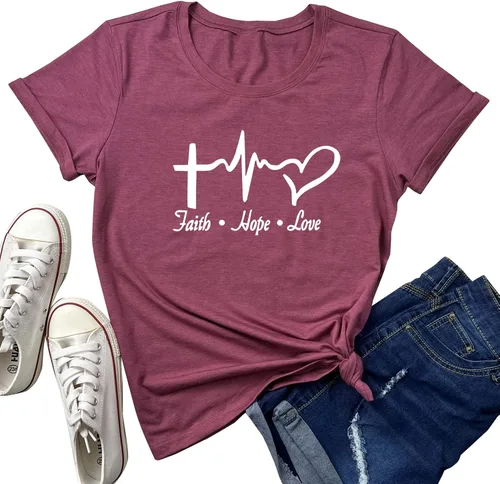 Vista 5 de MAXTREE - Camisetas con gráfico de fe, esperanza y amor para mujer, lindas camisetas Gris oscuro