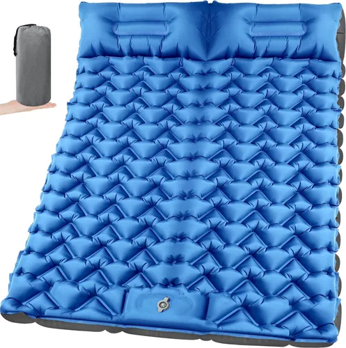 Vista 12 de Colchoneta de dormir para acampar para 2 personas, doble almohadilla de campamento con bomba de pie y almohada integrada, colchón de aire