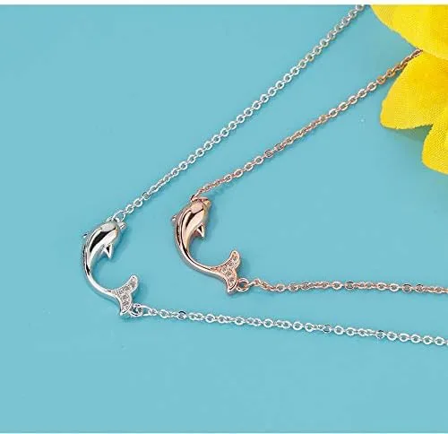 Vista 5 de Joyid - Collar con colgante de delfín de cristal de cobre, diseño de animales marinos