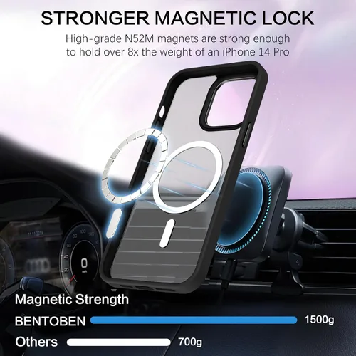 Vista 8 de BENTOBEN Funda magnética para iPhone 14 Pro [compatible con Magsafe] translúcida mate 14 Pro, delgada, a prueba de golpes, para mujeres, hombres
