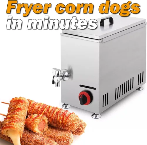 Vista 8 de Freidora de maíz para perros con queso comercial, máquina para hacer palitos de perritos calientes, freidoras de gas LPG para cocina, restaurante