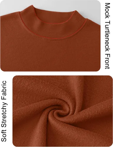 Vista 5 de Rapbin Camiseta de manga larga para mujer, cuello alto, básica, elástica, ajustada, ligera, térmica