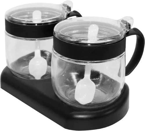 Vista 8 de Tarros de especias de condimentos de vidrio, 5.6 onzas/8.6 fl oz, recipiente para especias con tapas y cucharas y bandeja, recipientes de vidrio