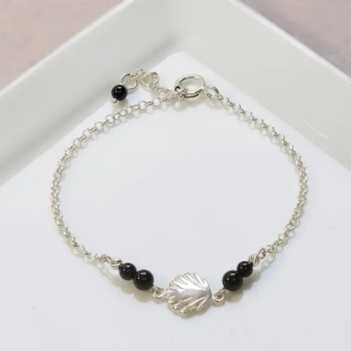 Vista 11 de Pulseras de plata de ley 925 para mujer, cuentas redondas de 0.118 pulgadas con dije de plata de ley de concha de mar, cadena ajustable de 6.3-7.1