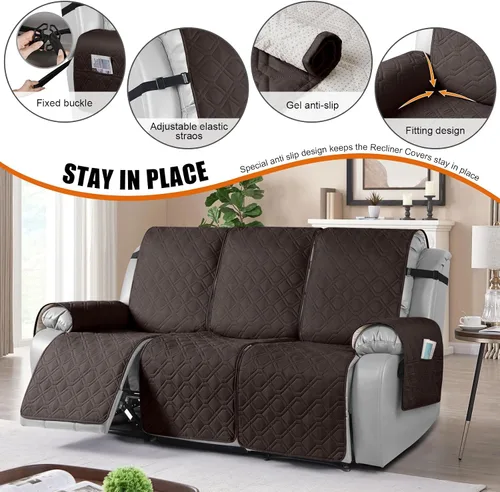 Vista 5 de VANSOFY Funda reclinable 100% impermeable con consola (chocolate) y fundas de sofá reclinable (chocolate, 3 plazas)