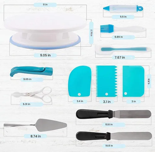 Vista 4 de Kit de 390 piezas de suministros de decoración de pasteles, juego de herramientas para hornear para tartas, 3 paquetes de moldes para tartas, plato