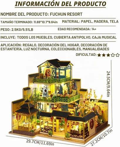 Vista 2 de Spilay Kit de casa en miniatura para adultos, kit de construcción de casa Fuchun Complejo turístico
