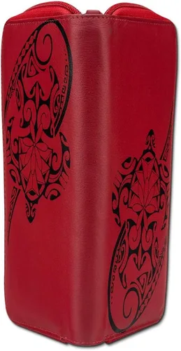 Vista 2 de Cartera de tatuaje de tortuga polinesia para mujer, piel auténtica, arte de tatuaje tahitiano por Teva Lowy de NAKOA, Rojo -, Cartera delgada