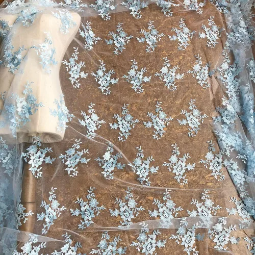 Vista 5 de Tela de malla de encaje bordado de tul de encaje floral azul delicado para vestidos de fiesta vestido de fiesta 51 pulgadas de ancho vendido por 3.3