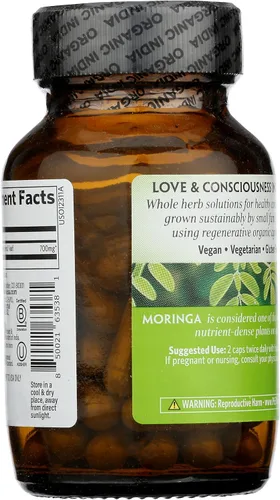 Vista 4 de ORGANIC INDIA Cápsulas de Moringa Orgánicas - Suplemento de Hoja de Moringa, Superalimento Verde, Superverde Puro, Superalimentos Veganos