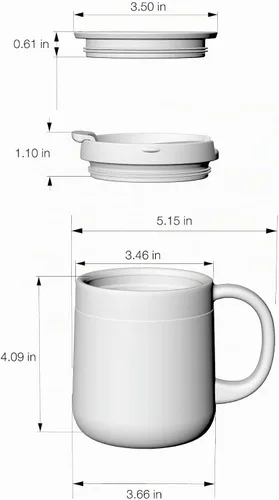 Vista 6 de Taza de café aislada de acero inoxidable de 11 oz / 330 ml con asa, vaso de doble pared con 2 tapas, color negro