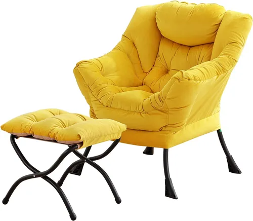 Vista 25 de Silla perezosa con otomana, silla de descanso moderna y grande con reposabrazos y bolsillo lateral, sillón tapizado de ocio con silla de lectura