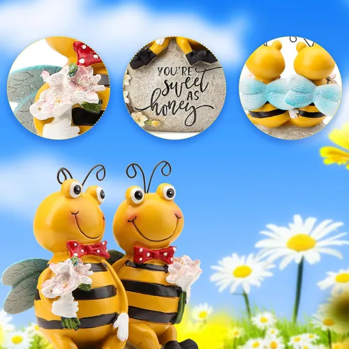 Vista 5 de Smadeer Estatua de abeja para decoración de jardín, figura de abeja de miel para patio al aire libre, césped, porche, patio, exterior, estante
