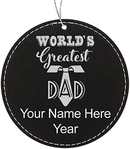 Vista 3 de LaserGram Personalized Christmas Ornament, World's Greatest Dad, Faux Leather, Custom Laser Engraved Gift Idea (Round Shape, Black with Gold)