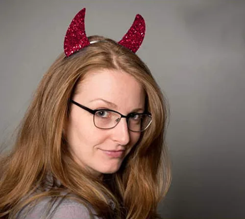 Vista 4 de Cuernos de diablo, diadema de cuernos de diablo con purpurina roja para Halloween, disfraz de Halloween, accesorio de cosplay para mujer