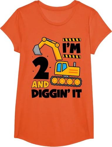 Vista 11 de Kids 2 Two and Digging It 2nd Birthday Boy Construction Excavator T-Shirt, Gris Gris Oscuro