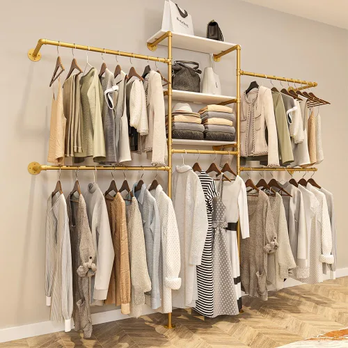 Vista 10 de KaKaBB Perchero de ropa estilo tubería industrial - Perchero de ropa de alta resistencia para montar en la pared, sistema de armario en esquina