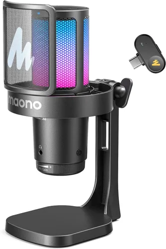 Vista 11 de MAONO Micrófono USB para juegos, Micrófono condensador con cancelación de ruido con silencio, ganancia, monitoreo, micrófono de brazo de boom