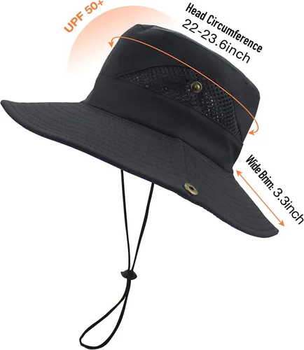 Vista 2 de Sun Hats for Men Women UPF 50+ Wide Brim Bucket Hat Waterproof Packable Cowboy Hat for Fishing Beach Safari Gardening Golf