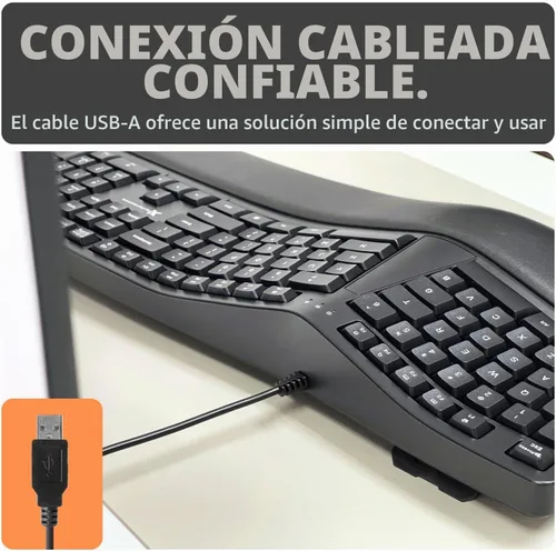 Vista 6 de Teclado Ergonómico con Cable X9 con Reposamuñecas Acolchado - Escribe Cómodamente por Más Tiempo - Teclado Dividido con Cable USB para Laptop, PC