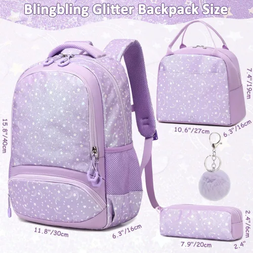 Vista 86 de Juego de mochila para niñas y adolescentes, mochila escolar para niños con bolsa para el almuerzo, estuche para lápices, mochilas escolares