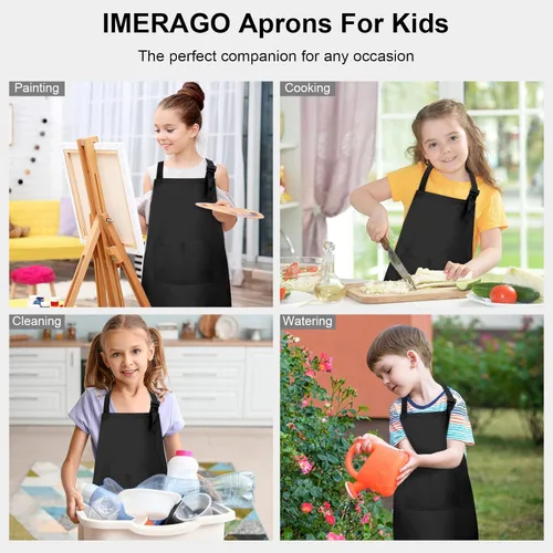 Vista 5 de 15 delantales para niños con bolsillos, delantales ajustables para pintura de chef, a granel para niñas y niños de 6 a 13 años, cocinar, hornear