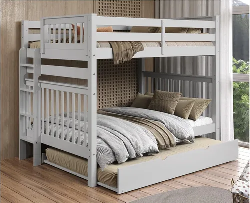 Vista 9 de Bedz King Literas Full Over Full Mission Style, escalera final, cama corrediza completa, gris