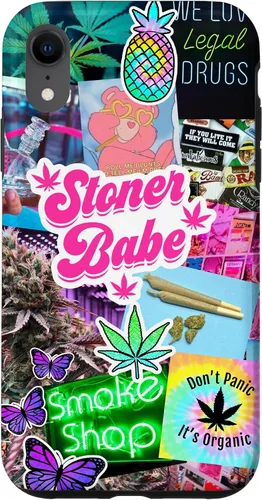 Vista 25 de Girly Stoner - Funda para iPhone 17 con collage de cannabis, marihuana 420