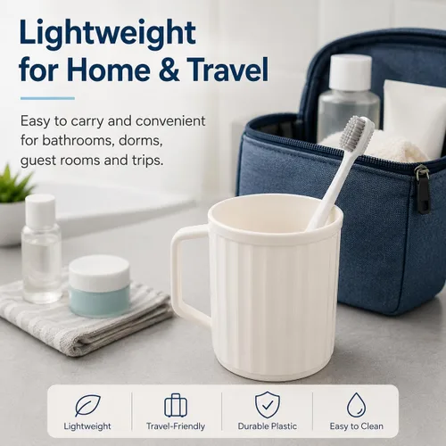 Vista 3 de Beavorty Tazas de baño vaso de plástico para cepillos de dientes con asa para viajes en casa, taza blanca