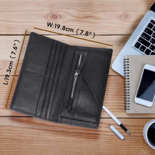 Vista 7 de Banuce Cartera larga de cuero delgada y plegable para hombre, bolso de embrague de negocios, tarjetero organizador, Negro -, Vintage