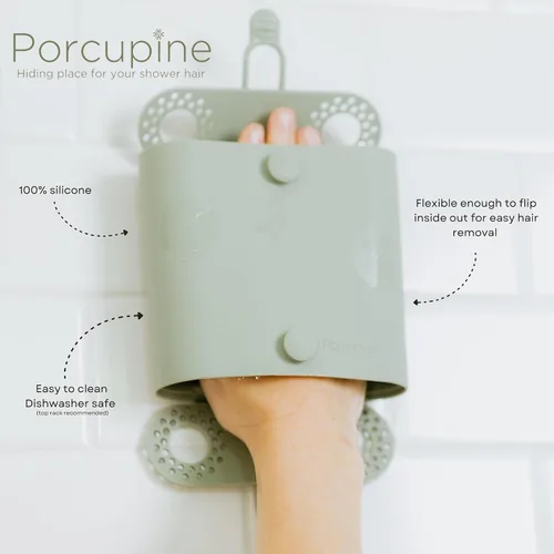 Vista 2 de Porcupine Recogedor de Pelo de Ducha para Pared, Diseño Moderno de Silicona Recoge y Oculta el Pelo Mojado en el Baño, Previene Desagües Obstruidos