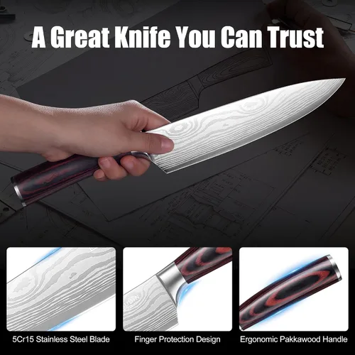 Vista 10 de PAUDIN Cuchillo de chef, cuchillo de cocina afilado de acero inoxidable de alto carbono de 8 pulgadas con mango ergonómico, caja de regalo