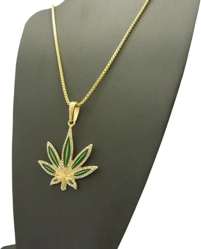 Vista 6 de Brillante joyeros EE. UU. Para hombre Iced Out (), color verde de mariguana hojas marihuana Hip Hop colgante caja, cuerda, cubano collar